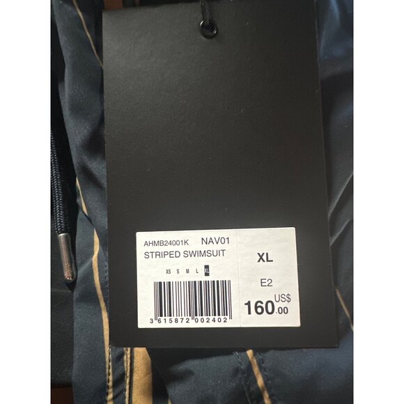 The Kooples Mens Navy Blue Striped Swim Shorts XL With Drawstring & Mesh Lining - Picture 2 of 5